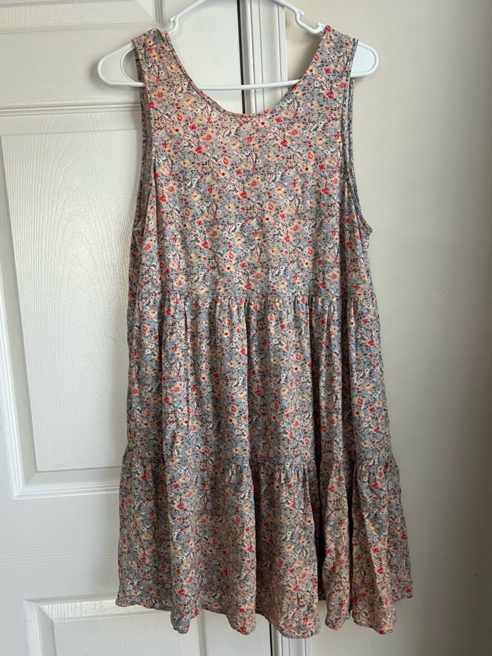 American Eagle Blue Multicolored Floral Sleeveless Tiered Babydoll Dress Large
